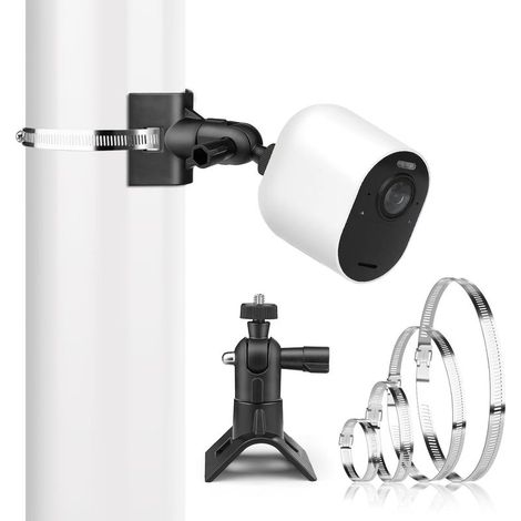 (Noir)Support de Mât à 360 ° pour Caméra de Surveillance Eufycam/Arlo/Wyze, Support de Caméra avec 4 Anneaux de Serrage Réglables Support Mural Intérieure Extérieure pour Caméra (1/5)