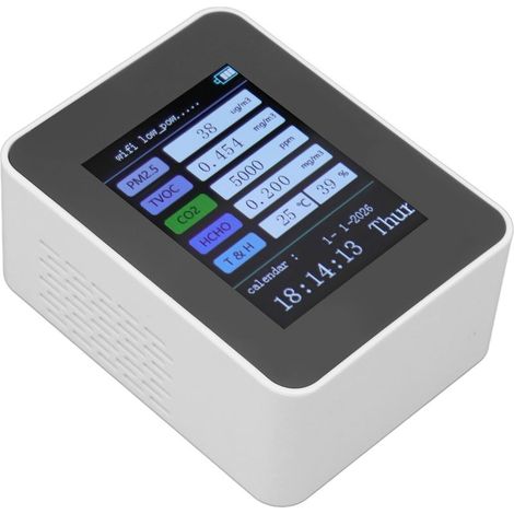 Détecteur de qualité d'air intérieur WiFi TUYA PM2.5 Formaldéhyde 7 en 1 Calendrier Heure Capteur VOC Blanc (1/5)