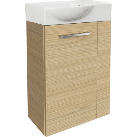 Fackelmann B. STYLE SBC Gäste-WC Set 2 Teile – Waschtischunterschrank in Holz Braun mit Waschbecken aus Keramik – Waschbeckenunterschrank schmal – Türanschlag links – Hahnloch rechts – 45 cm breit"-"9 (1/4)