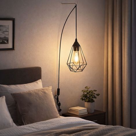 LED Hängelampe Wand Pendelleuchte Wohnzimmerlampe Metallgeflecht Schlafzimmerlampe schwarz, Kabellänge 245 cm,  7W 720lm warmweiß, DxH 17 x 26 cm
