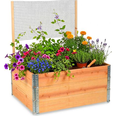 Relaxdays Hochbeet mit Rankhilfe, modular, Holz, für Kletterpflanzen, Pflanzkasten, HBT: 118x120x80 cm, Garten, natur
