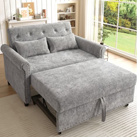 Canapé-lit convertible 2 places 3-en-1 120x80x82 cm, lit banquette 170x98 cm, dossier réglable, tissu chenille gris (1/5)