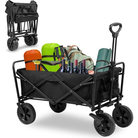 Jiubiaz Bollerwagen faltbar Bis 100kg Tragkraft mit Bremse Räder XXL Handwagen faltbarer Transportwagen Strandwagen Gartenwagen Für Camping