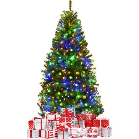 COSTWAY Sapin de Noël 120 CM, Arbre de Noël Artificiel avec Lumières LED Multicolore à 11 Modes et Pied en Métal, Décoration de Noël en Matériau PVC pour Maison, Magasin, Vert (1/5)