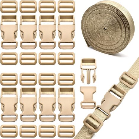 10 Yards Sangle Nylon 25 mm avec 10Pcs Boucles en Plastiques, 20Pcs Boucle Plastique Clip Fermoir pour Sangle, pour Sac à Dos, DIY Artisanat, Tente, Sac à Dos Enfant, Collier de Chien (1/5)