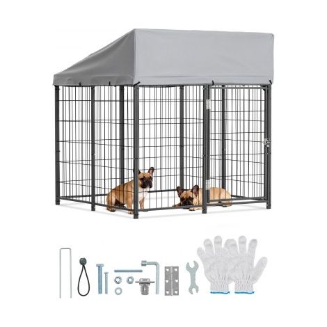 Perrera de Exterior, 1,12 x 1,15 x 1,25 m, Parque para Perros con Cerradura y Toldo, Anti-UV Impermeable, Marco Metálico, Caseta de Malla para Perros Medianos en Patio Jardín Terraza, Negro (1/5)