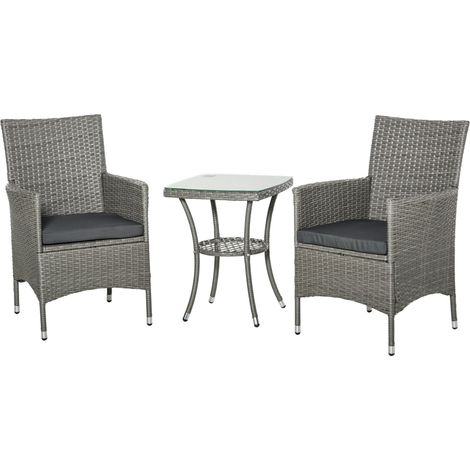 Set Tavolino e 2 Sedie da Giardino in Rattan Grigio (1/5)