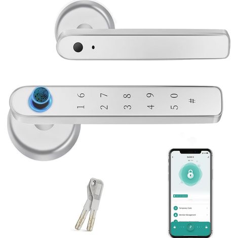 Cerradura Inteligente - Cerradura Eléctrica con Huella Dactilar/Desbloqueo Código/APP/Llave, Smart Door Fingerprint Lock con manija Protección de Contraseñas, Advertencia de Baja Potencia