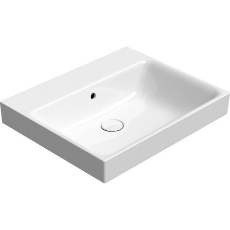 Lavabo en céramique NUBES 60x50cm, sans trou pour robinetterie, blanc ExtraGlaze (1/4)