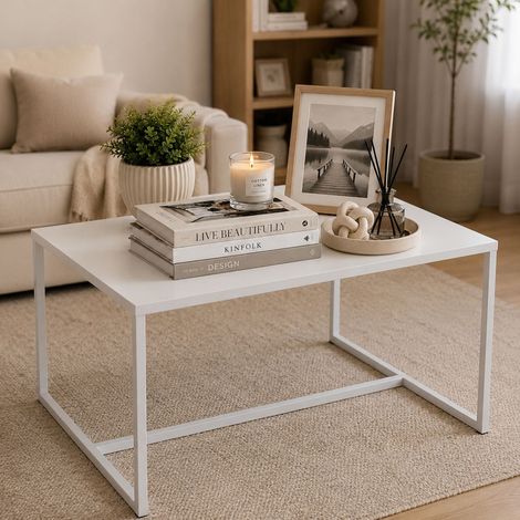 Mesa de Centro Lisese, Forma Cuadrada, Color Blanco, Material Tablero de Madera Nobilitada, 67x67x46h cm Blanco (1/4)