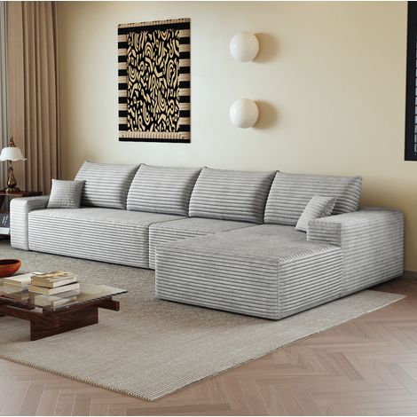 Sofá de esquina modular 340 cm con chaise longue, tejido gris OKMYHOME (1/5)