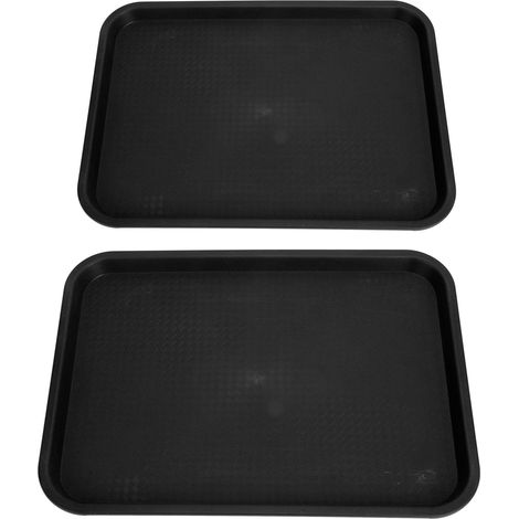 Lot de 2 plateaux rectangulaires en plastique robuste antidérapant, taille moyenne pour cantine restaurant noir (1/5)