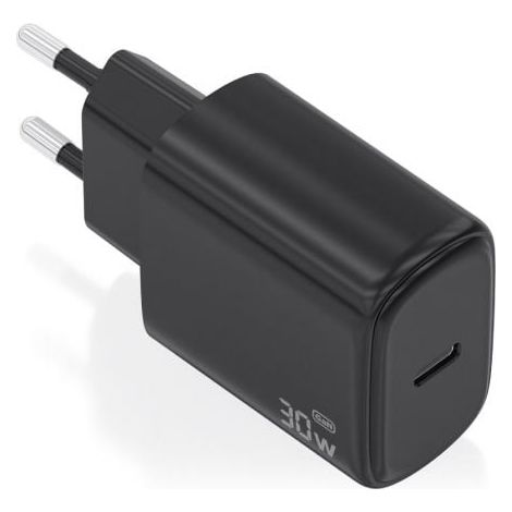 Cargador de Pared GaN Aisens A110-0976/ 1xUSB Tipo-C/ 30W/ Negro
