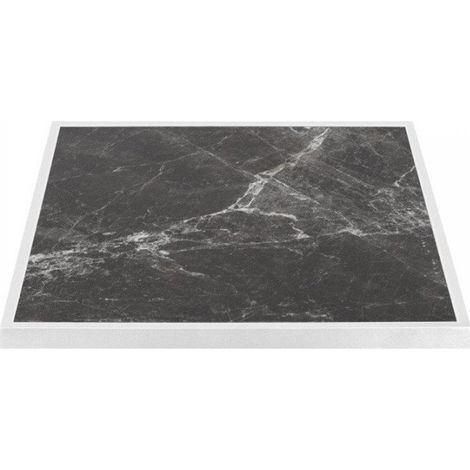 Plateau de table extérieur carré en verre trempé effet granit foncé bord blanc 700 mm - BOLERO (1/4)