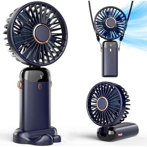 Mini ventilateur portable USB, petit ventilateur à cinq vitesses, avec base Ventilateur de bureau pliable (bleu foncé) (1/5)