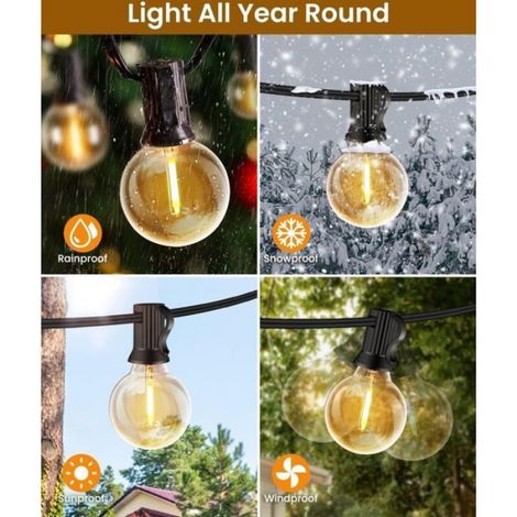Guirlande Lumineuse Exterieure 10M/20M/30M, 20+2 G40 Ampoules,Incassable,Étanche, Guirlande Guinguette LED Connectable, Blanc Chau (1/5)