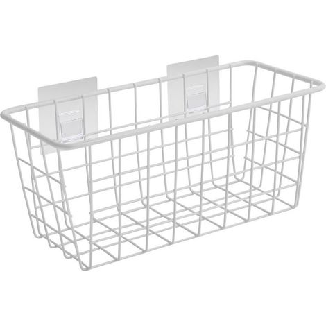 Panier de rangement adhésif en métal blanc, sans perçage, pour douche, salle de bains, cuisine ou chambre, organisateur mural pratique et polyvalent (1/5)