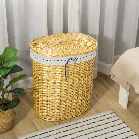 Panier à linge avec couvercle en osier 100 L 51 x 38 x 57 cm naturel OKWISH (1/5)
