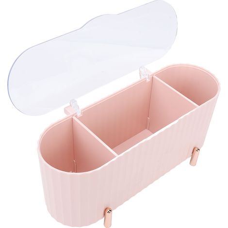 Distributeur de cotons-tiges avec couvercle transparent, 3 compartiments, boîte de rangement multifonctionnelle pour cotons et disques de coton, rose. (1/5)