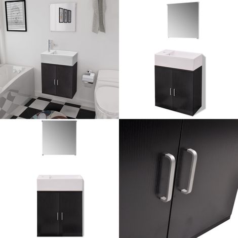 Conjunto de mueble y lavabo 3 piezas negro - Mueble de lavabo - Espejo baño