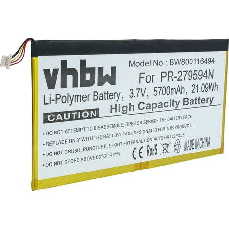 vhbw Akku kompatibel mit Acer Iconia TAB 10 A3-A50, TAB 10 A3-A40-N68R Tablet Pad (5700 mAh, 3,7 V, Li-Polymer) mit 5-Pin-Anschluss (1/5)
