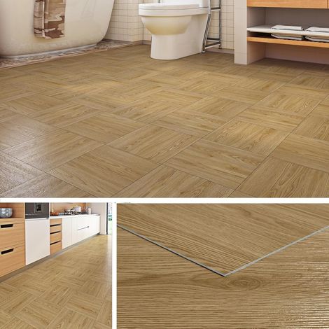 Dalle PVC Adhesive Sol Bois Naturel 30x30 Lino Sol Adhesif pour Cuisine Chambre Imperméable Carrelage Adhesif Sols Salle de Bain Salon Couleur Bois Parquet Adhésif Sols Toilette 4 Dalles (1/5)