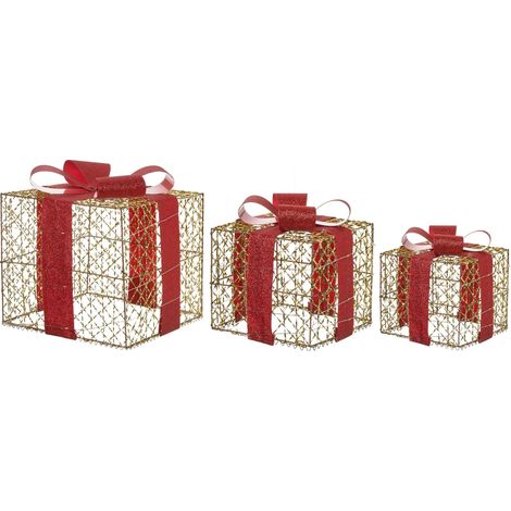 Set di 3 scatole regalo decorative natalizie con luci LED bianche calde Decorazioni natalizie per interni Oro Lyseren (1/5)