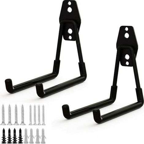 Lot de 2 crochets de rangement en acier – Revêtement antidérapant – Support lourd pour échelles, vélos et outils – Installation facile (1/5)