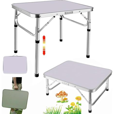 Table de camping pliante, portable, pliable, tables de pique-nique pour l'intérieur et l'extérieur, jardin, balcon, marché, cuisine, table de travail, 2 hauteurs 20 cm/56 cm, plateau de table : 60 x 4