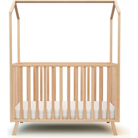 Lit cabane évolutif bébé 60x120 cm – Structure en hêtre massif – Sommier réglable 3 hauteurs – Conforme norme EN-176-1 – AT4 (1/5)