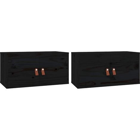 vidaXL Armarios de pared 2 uds madera maciza de pino negro 60x30x30 cm (1/2)