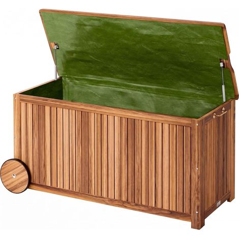 Coffre de rangement extérieur 350 L en bois d'acacia avec roulettes 120x55x60 cm (1/5)