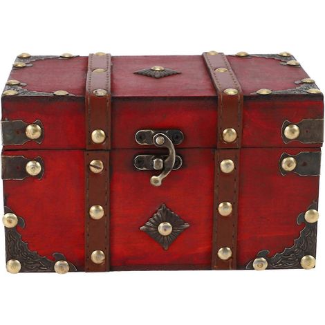 Retro Schatztruhe Vintage Holz Aufbewahrungsbox Antik Stil Schmuck Organizer für Schmuckschatulle Tri (1/5)