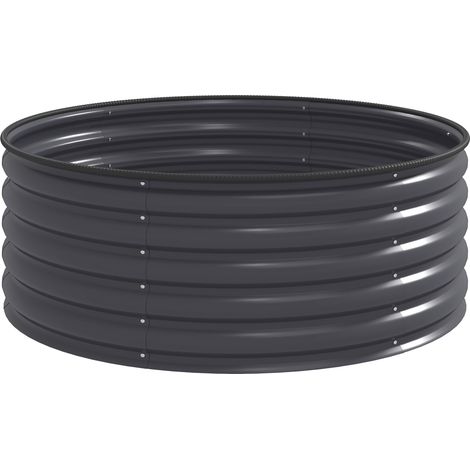 Carré potager surélevé rond en métal gris foncé Ø120 x 43 cm, bac de culture avec fond ouvert, bords sécurisés et gants inclus - CHICFURN (1/5)