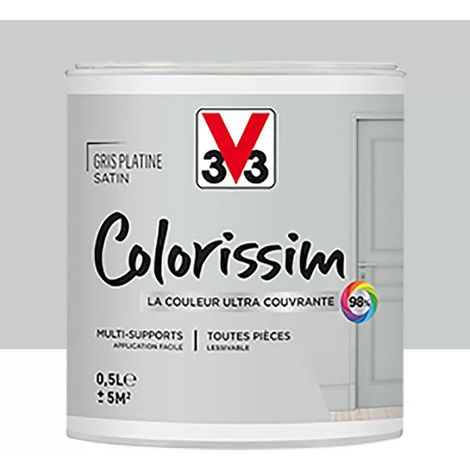 Peinture Multi-supports V33 Colorissim Satin Gris Platine 0,5 L