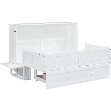 Letto a scomparsa 140 x 200 bianco con cassetto e mensole laterali MODENUIT (1/5)