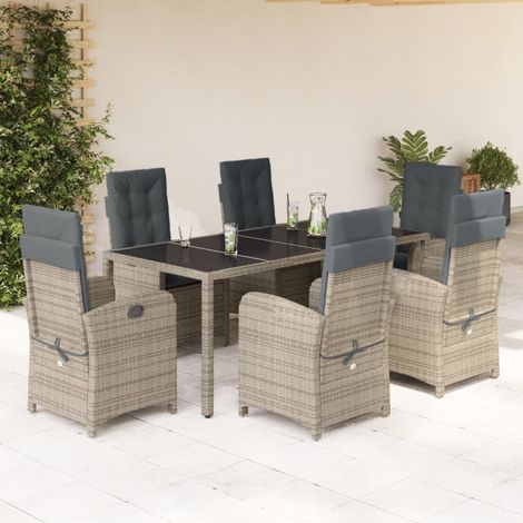 Set comedor jardín 7 pzas y cojines ratán sintético gris vidaXL (1/5)