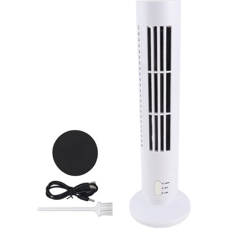 Turmventilator ohne Rotorblätter, 2 Geschwindigkeitsstufen, leise, energiesparend, tragbar, für Zuhause und Büro (weiß). (1/4)