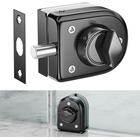 Serrure de sol pour porte en verre sans perçage, en acier inoxydable 304, finition noire brossée, bouton rotatif unilatéral sans clé, sécurité renforcée, adaptée au verre trempé 10–12 mm. (1/5)
