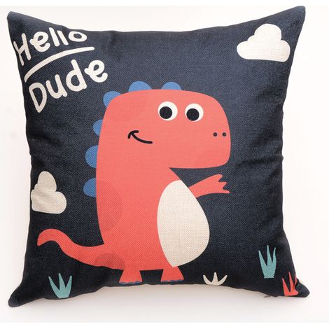 Housse De Coussin En Lin Motif Dinosaure Pour Canapé Bureau Et Voiture Noir 1 Pièce (1/3)