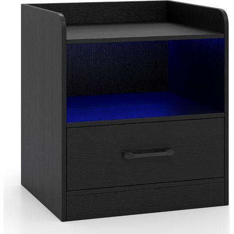 Comodino 44,5 x 40 x 50 cm con cassetto scorrevole e luce multicolore stile moderno legno nero 200014034