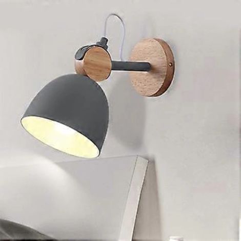 Applique murale en bois, spot mural moderne pour intérieur, métal et bois, couleur grise, avec anneau de diffusion orientable, 1 douille E27, ampoule incandescente max. 40 watts