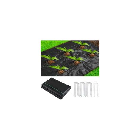Toiles de Paillage Herbes 15m² Toile Anti Mauvaises, 100g/m² Tissu Perméable à l'eau et UV Stabilisateur, bache geotextile Anti Herbe pour Jardin Paysage avec 20 Piquets de Fixation (1 x 15m)