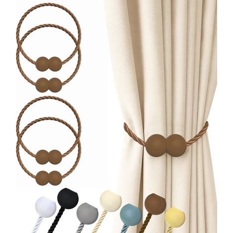 Lot de 4 embrasses de rideaux magnétiques marron foncé avec crochets pour décoration de maison, chambre à coucher, bureau, rideaux épais ou fins (1/5)