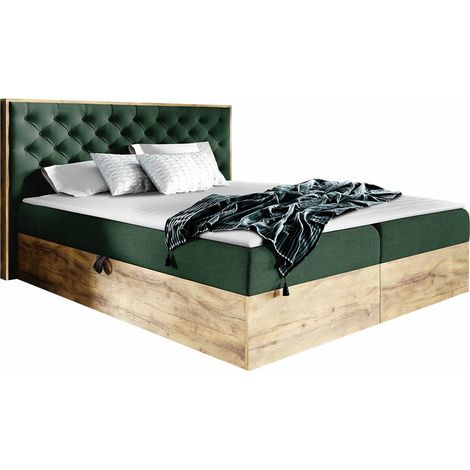 Lit boxspring Navis I, Chêne wotan + Faro 7, Continental, Unique, 120x200, Tissu, Disponible, 130x211x105cm (1/5)