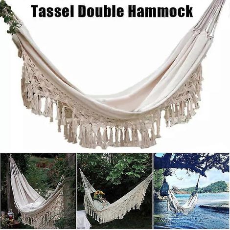 Fauteuil suspendu hamac double de luxe, grand hamac 2 personnes, style bohème, 2 x 1,5 m, macramé brésilien à franges, balançoire suspendue d'intérieur (1/4)