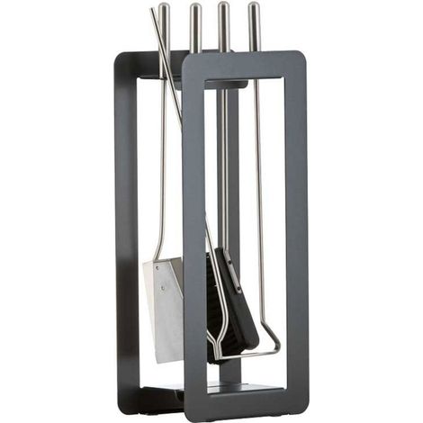 Heibi Kaminbesteck aus Stahl/Edelstahl 5-teilig schwarz glimmer modern 22,5x16x59 cm (1/5)