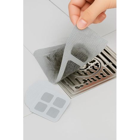 Attrape Cheveux Douche Jetable, Filtre Cheveux Douche Adhésif, Filtre Douche Anti-Obstruction pour Évier, Lavabo et Baignoire, 10×10 cm (1/4)