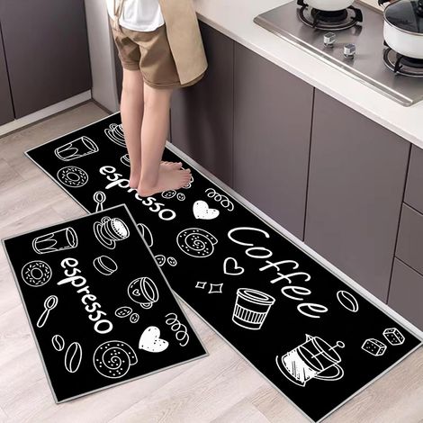 Lot de 2 tapis de cuisine antidérapants, absorbe l'eau et l'huile, résistant à la poussière (café, 40x60 + 40x120 cm). (1/5)