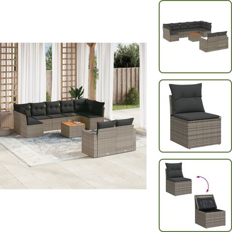 10-tlg. Garten-Sofagarnitur mit Kissen Grau Poly Rattan - Gartenmöbel Set - Lounge Möbel - Outdoor Möbel - Rattan Gartenmöbel - Wetterfeste Gartenmöbel (1/5)
